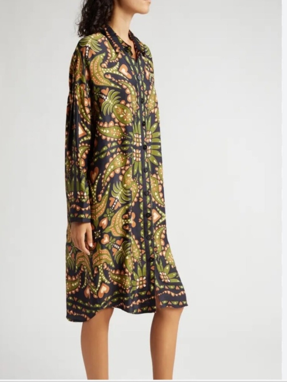 FARM Rio Green & Black Paisley Button-Front Shirt dress